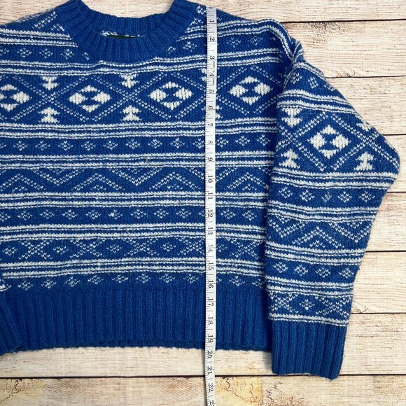American Eagle Fair Isle Sweater Womens Large Blue White Geometric Knit Pullover - Picture 4 of 10